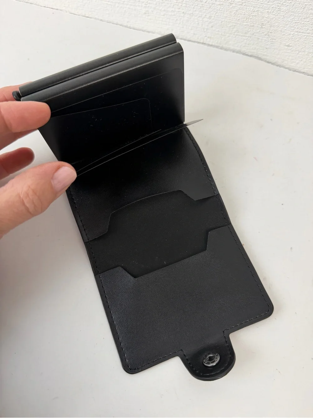 Black Leather Double Pop-up Credit Card Wallet